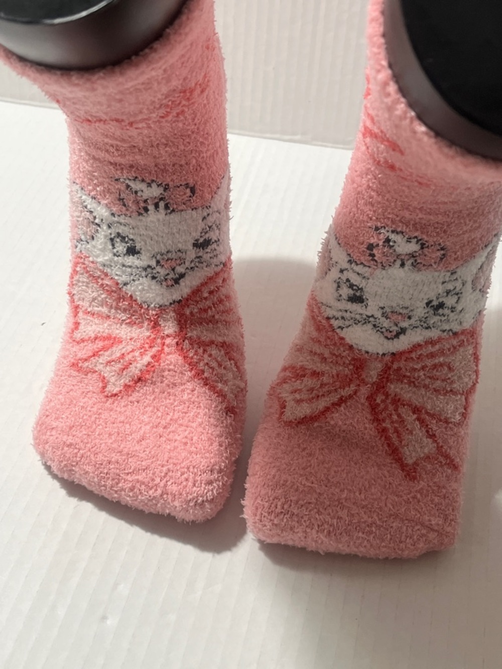 Disney Marie Cozy Pink Cat Fuzzy Socks with Bow